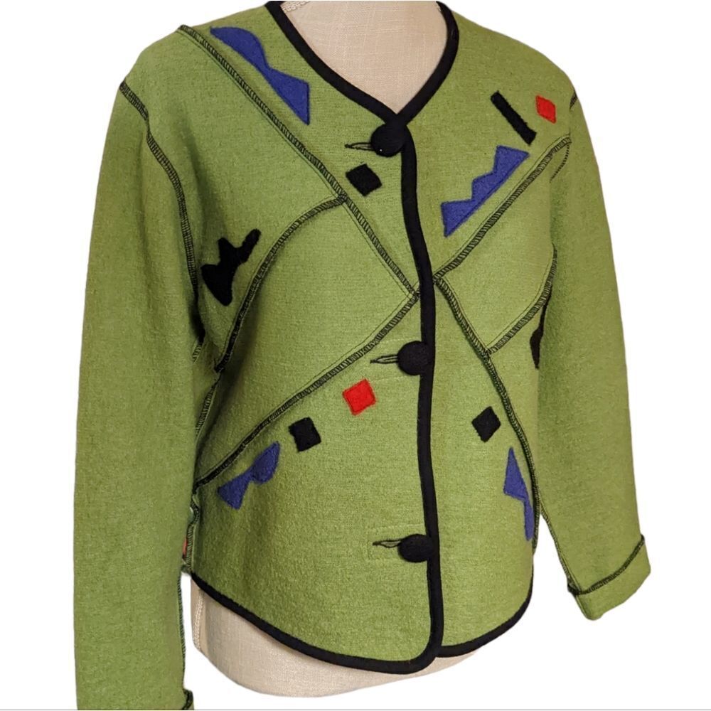 Green Wool Jacket With Geometric Patterns - image 1